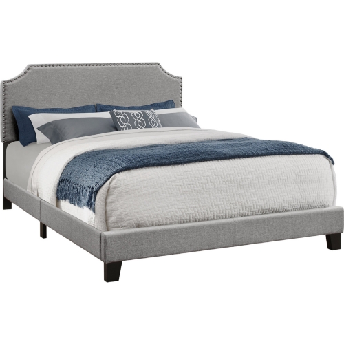 Queen Bed in Grey Linen w/ Chrome Trim